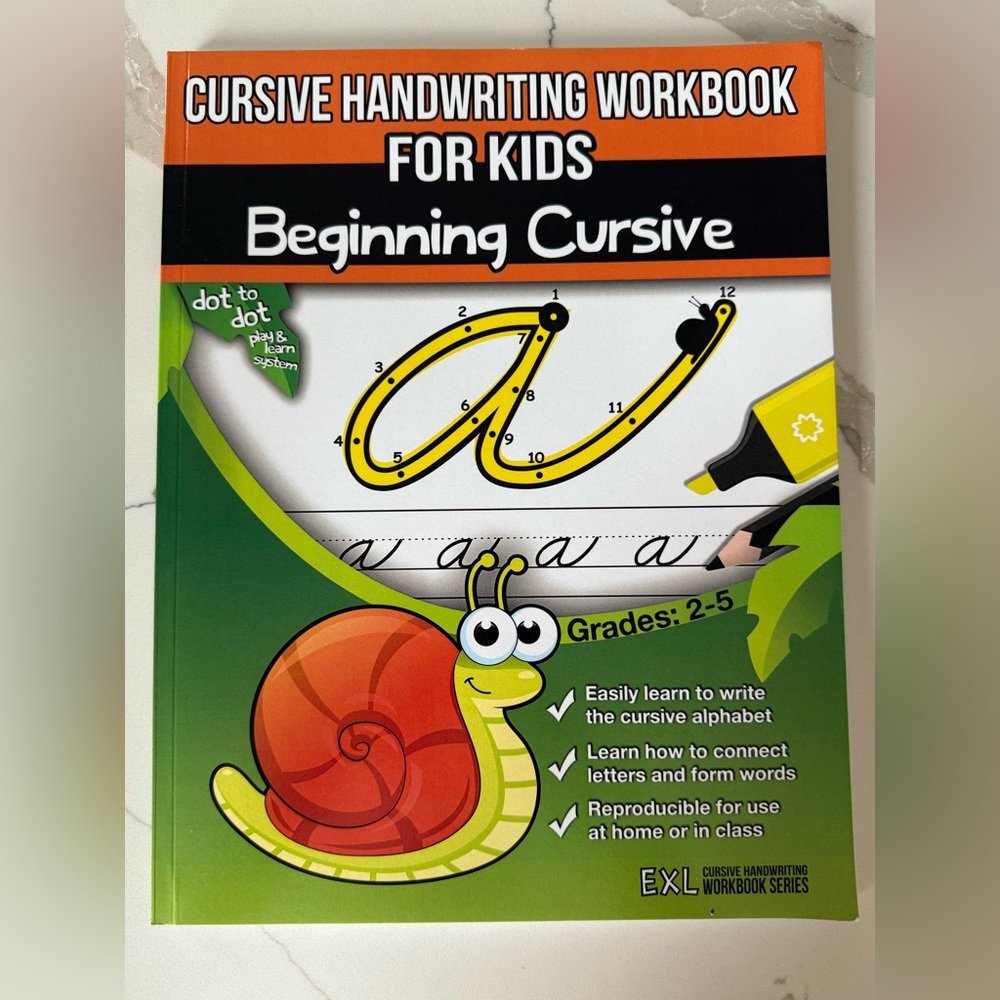 New cursive handwriting instructional book workbook